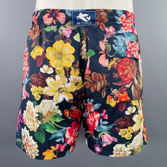 ETRO Size L Multi Color Floral Polyamide Swim Trunks - Picture 2 of 5